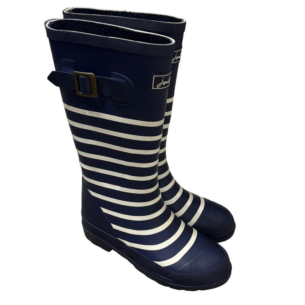 Joules Youth Welly Rain Winter Boots Navy Stripe Size 4
